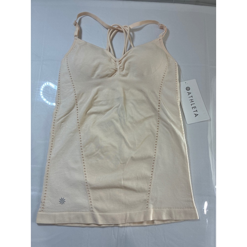 Athleta Solace Cami Peach Strappy Yoga Tank Top Built-In Bra 383944 Womens Small